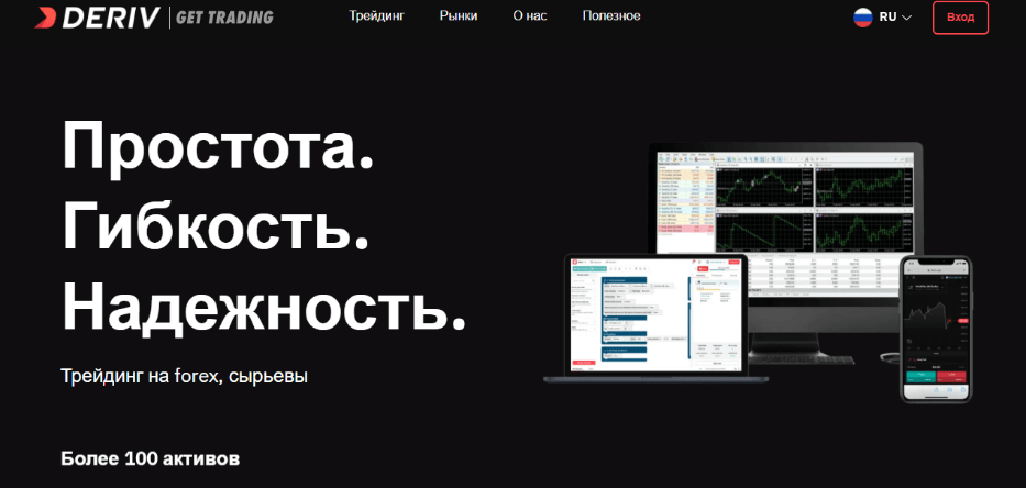 Сайт бинарного брокера Deriv 